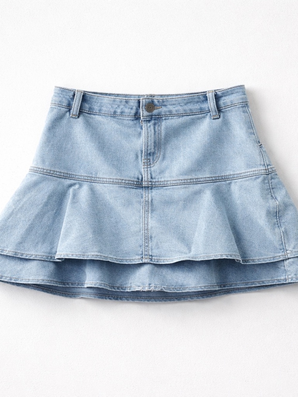 Light Denim Blue 2 Tiered Ruffle Mini Skirt